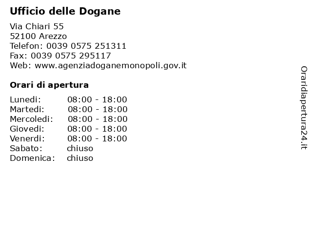 Orari di apertura Ufficio delle Dogane Via Chiari